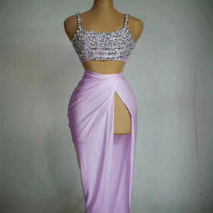 NEXT DAY DELIVERY MARIE CRYSTAL EMBELLISHED SEQUIN CROP TOP AND MAXI SKIRT TWO PIECE SET