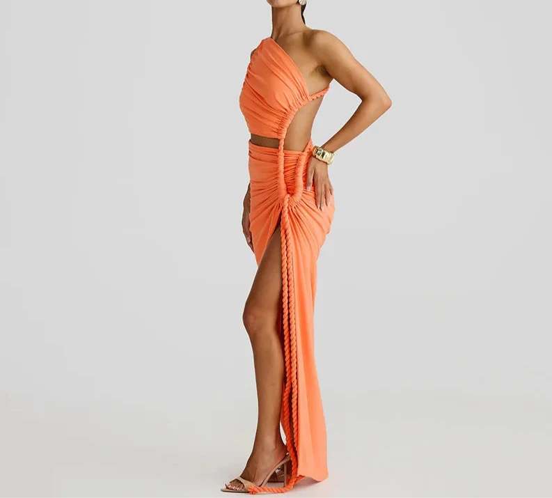 MARU One Shoulder Sexy Maxi Dress M / PEACH MARU One Shoulder Sexy Maxi Dress M / PEACH