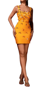 MATEA Gold Butterfly Embellished Bandage Mini Dress