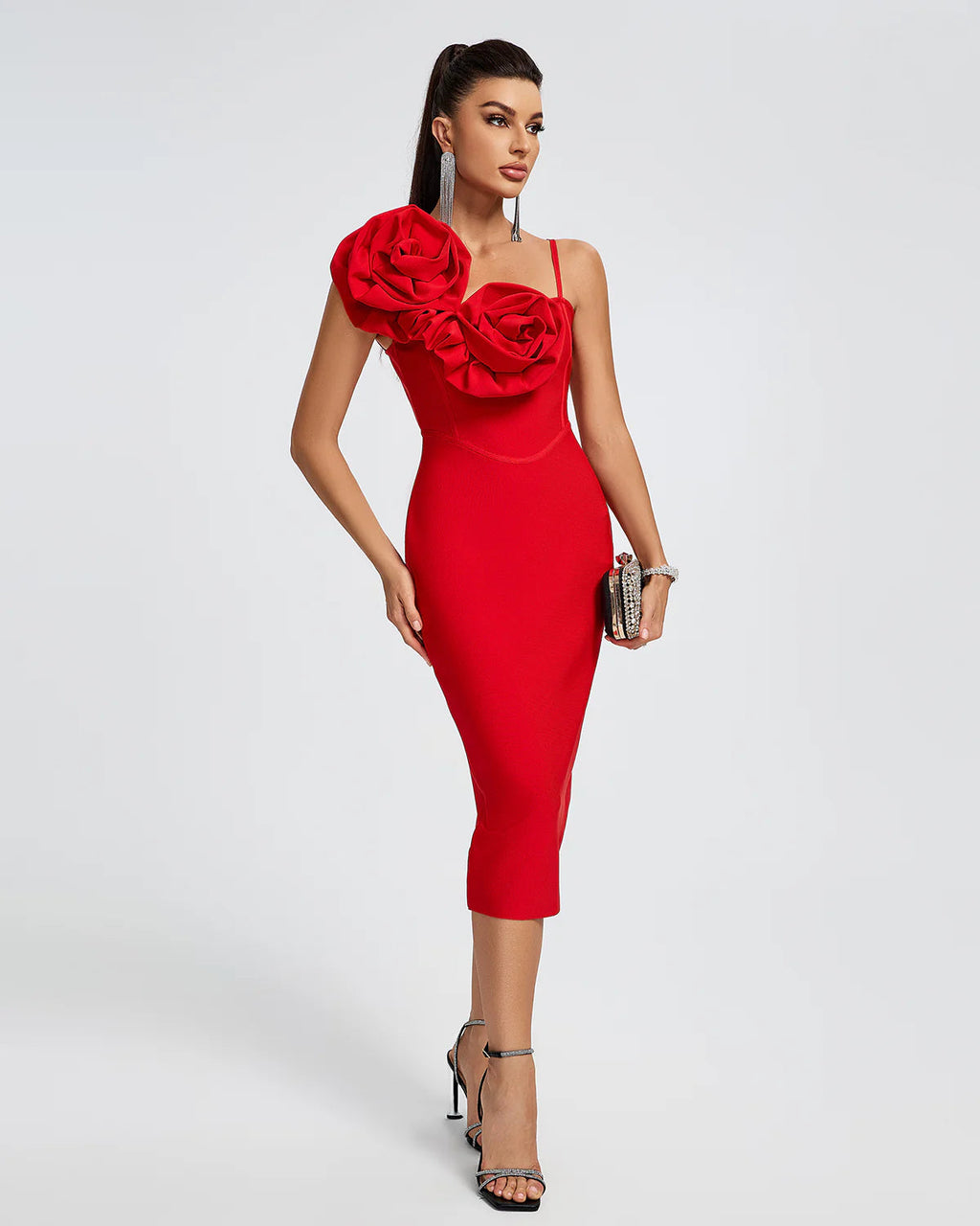 NEXT DAY DELIVERY MAURA Huge Flowers Bandage Midi Dress