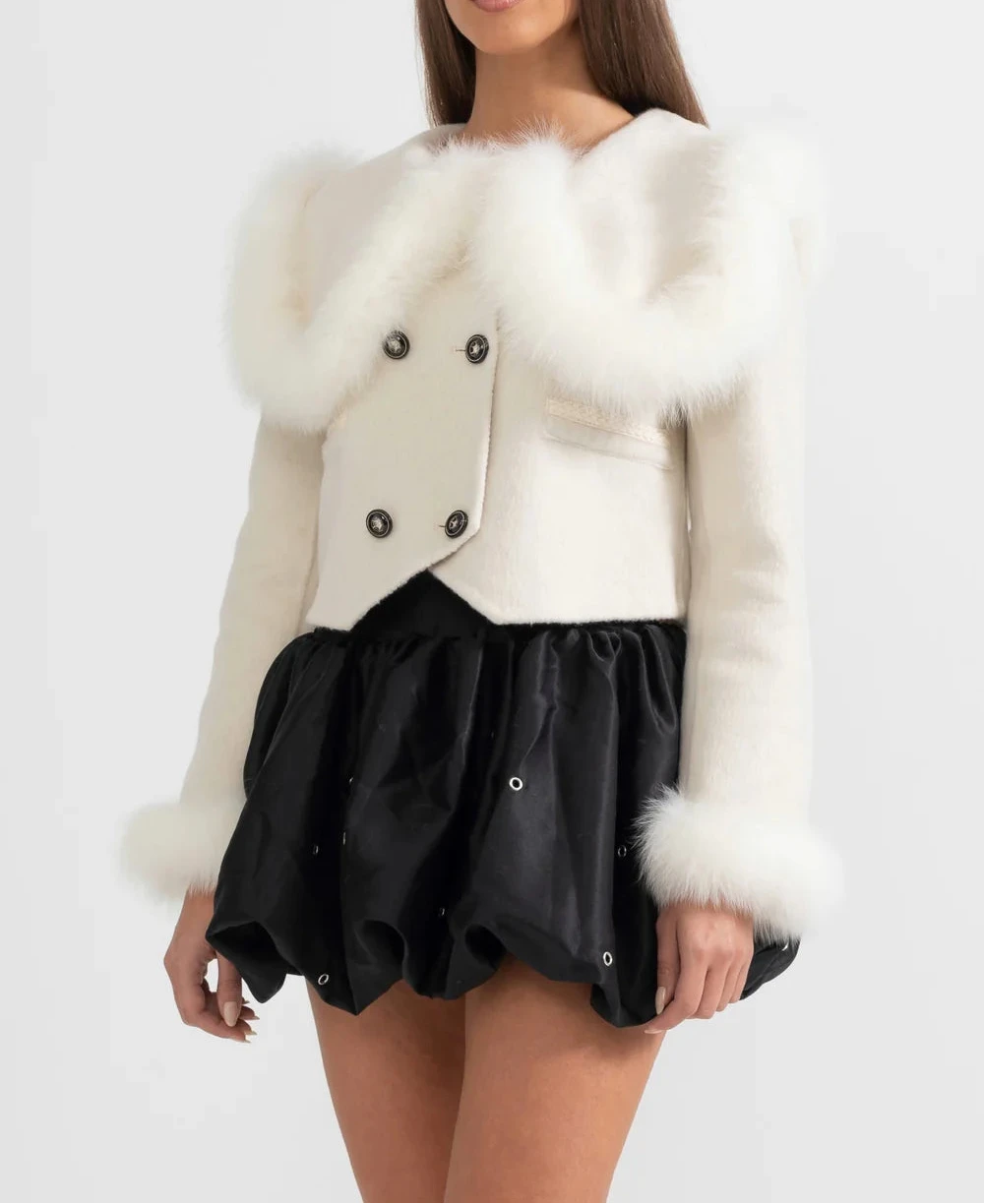 MELISA CROPPED JACKET WITH FUR COLLAR EMBELLISHMENT