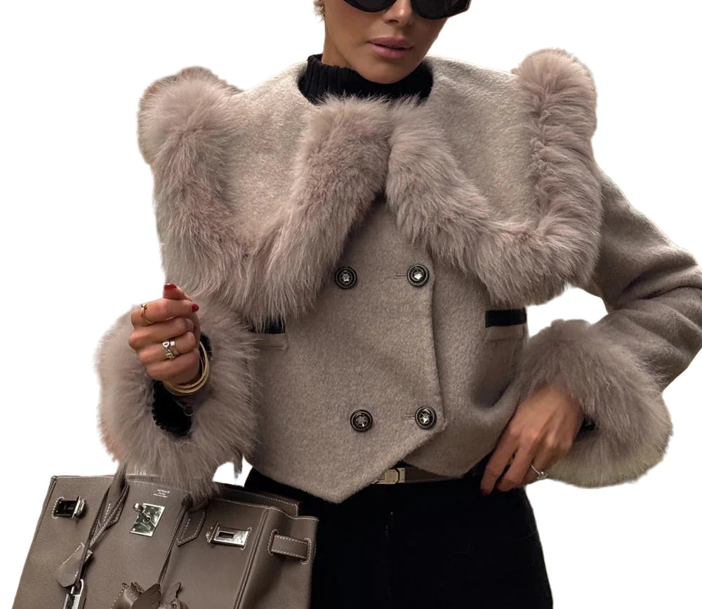 MELISA CROPPED JACKET WITH FUR COLLAR EMBELLISHMENT