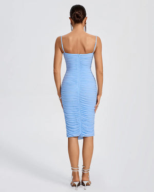 NEXT DAY DELIVERY MESSON Ruched Mesh Backless Midi Dress