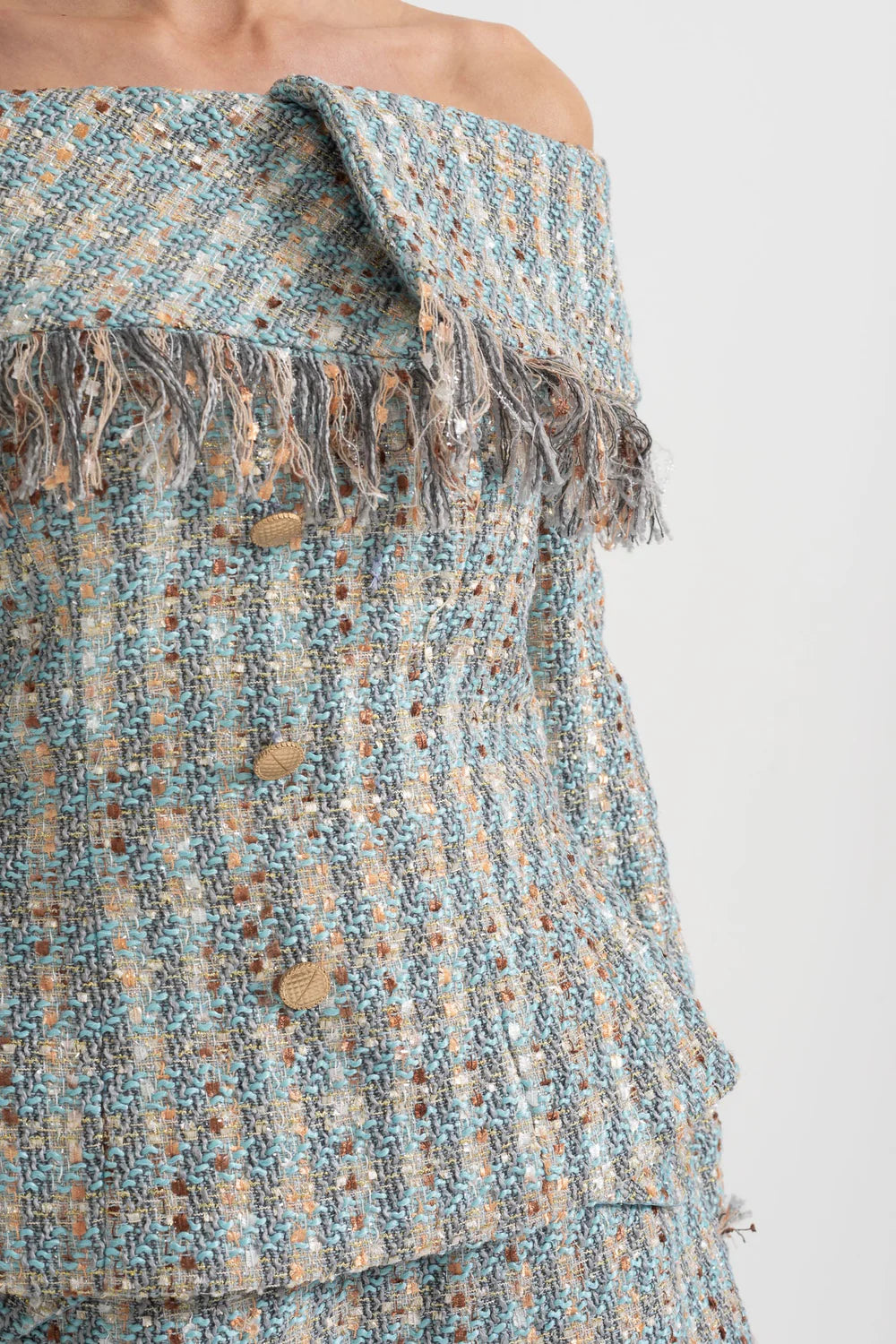 MILENKA Tweed Off Shoulder Bodycon Set