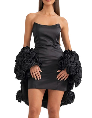 MINTA MINI STRAPLESS DRESS WITH DETACHABLE 3D FLORAL ADORNMENTS