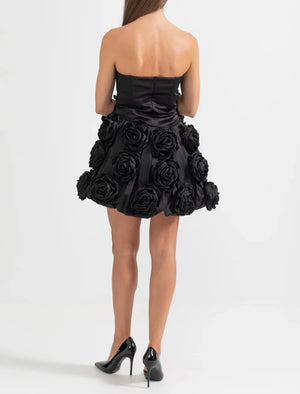 MINTA MINI STRAPLESS DRESS WITH DETACHABLE 3D FLORAL ADORNMENTS