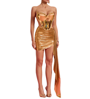 NEXT DAY DELIVERY NINA Corset Metallic Mini Dress