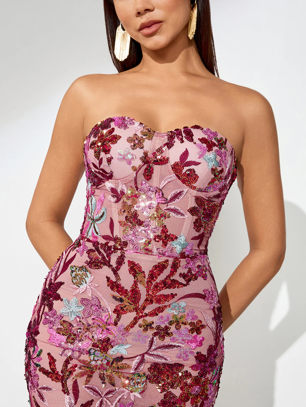 ORLANDA Strapless Sequins Lace Maxi Dress