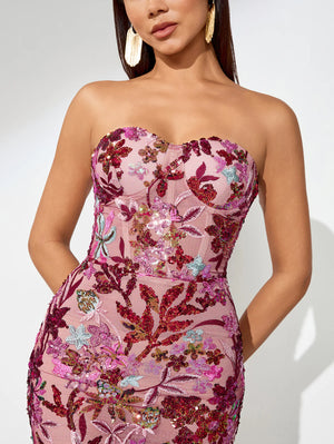 ORLANDA Strapless Sequins Lace Maxi Dress