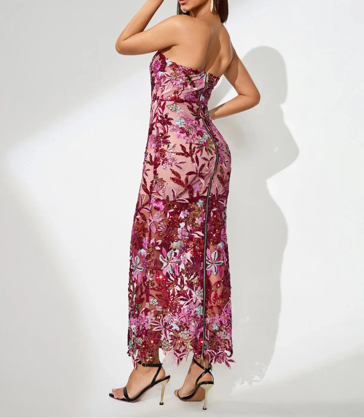 ORLANDA Strapless Sequins Lace Maxi Dress