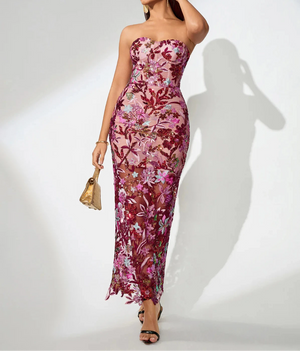 ORLANDA Strapless Sequins Lace Maxi Dress