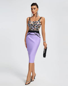 NEXT DAY DELIVERY PERLINA Crystal Beaded Applique Midi Bandage Dress NEXT DAY DELIVERY PERLINA Crystal Beaded Applique Midi Bandage Dress