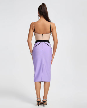 PERLINA Crystal Beaded Applique Midi Bandage Dress M PERLINA Crystal Beaded Applique Midi Bandage Dress M