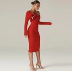 NEXT DAY DELIVERY DORIAN Round Neck Long Sleeve Sequined MIDI Bandage Dress