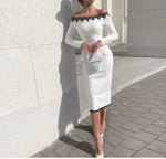 NEXT DAY DELIVERY ZABEL  Off Shoulder Long Sleeve Lace Midi Bandage Dress