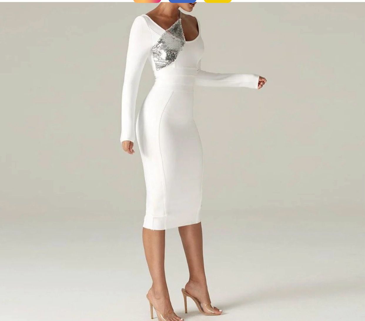 NEXT DAY DELIVERY DORIAN  Round Neck Long Sleeve Sequined Midi Bandage Dress