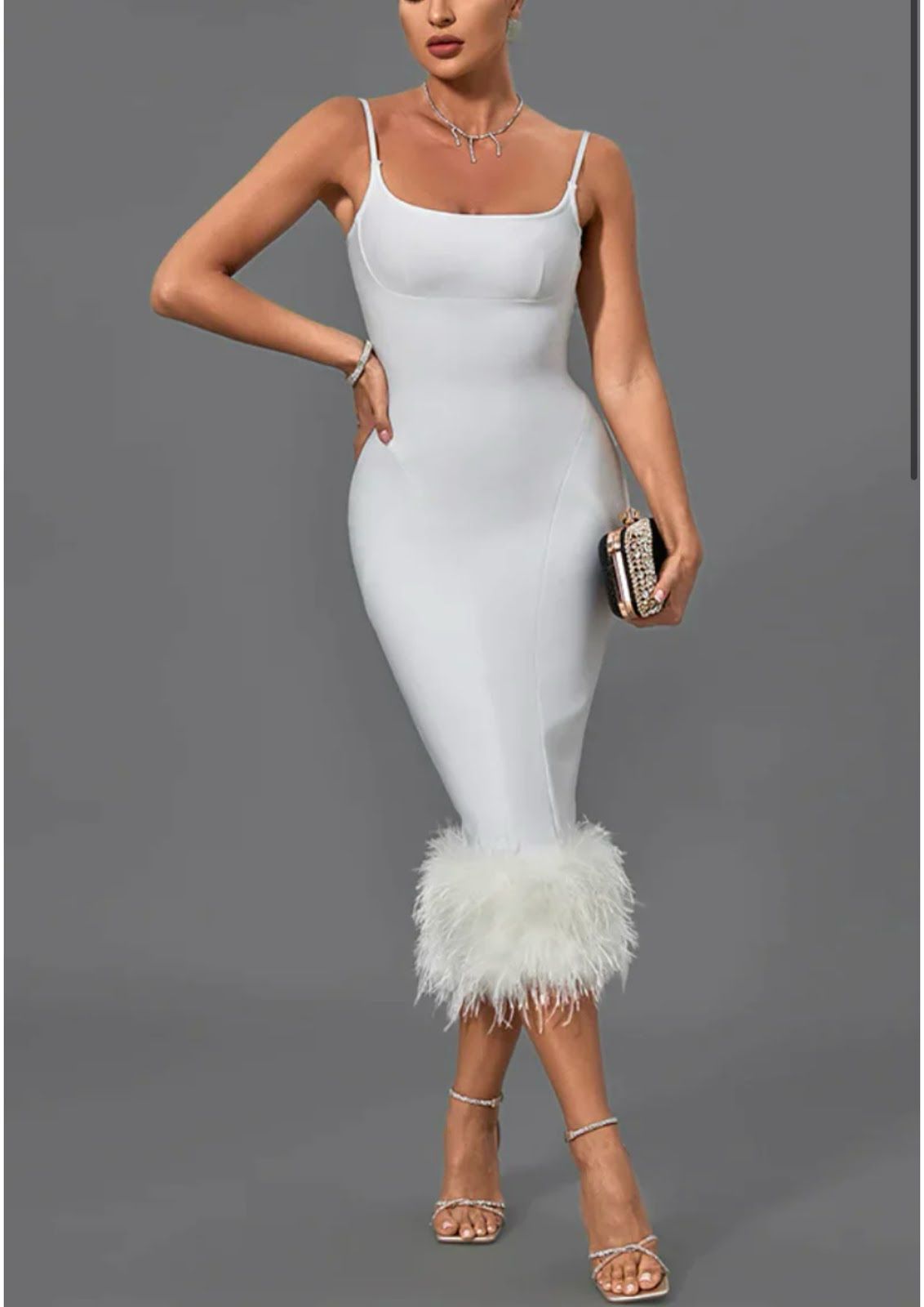 NEXT DAY DELIVERY ABA Strappy Feather Midi Banage Dress