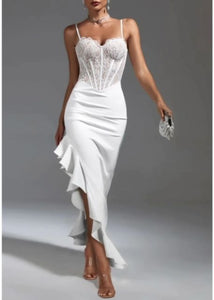 NEXT DAY DELIVERY AGATA White Lace Corset and Ruffled Bandage Dress