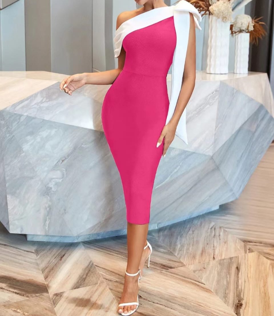 pink one shoulder bandage dress One Shoulder Pink Bandage Dress Pink / S