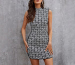 NEXT DAY DELIVEERY ANGELA High Neck Sleeveless Patterned Mini Bandage Dress