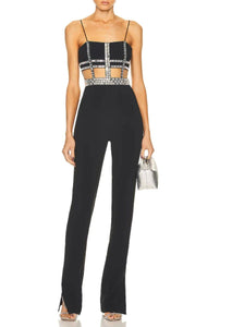 NEXT DAY DELIVERY BECHET Crystals Mesh Bandage Jumpsuit