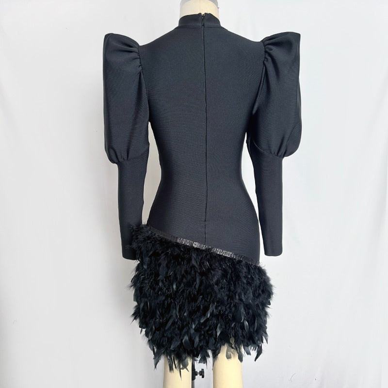 ARZU Long Sleeve Feathers Bandage Dress