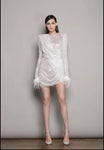 NEXT DAY DELIVERY Long Sleeve Feather Bodycon Dress