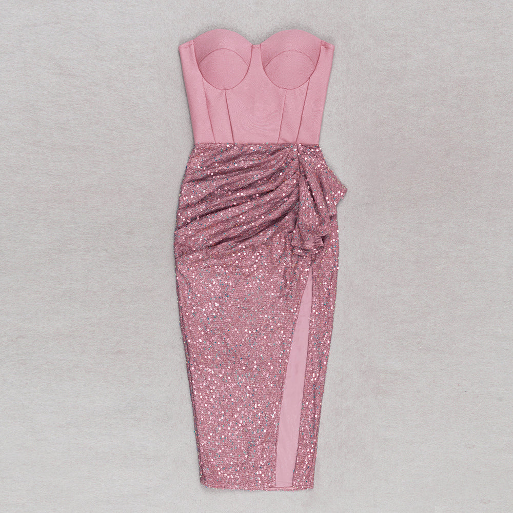 PIHU Strapless Sequins Corset Bandage Dress