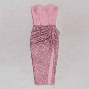 PIHU Strapless Sequins Corset Bandage Dress