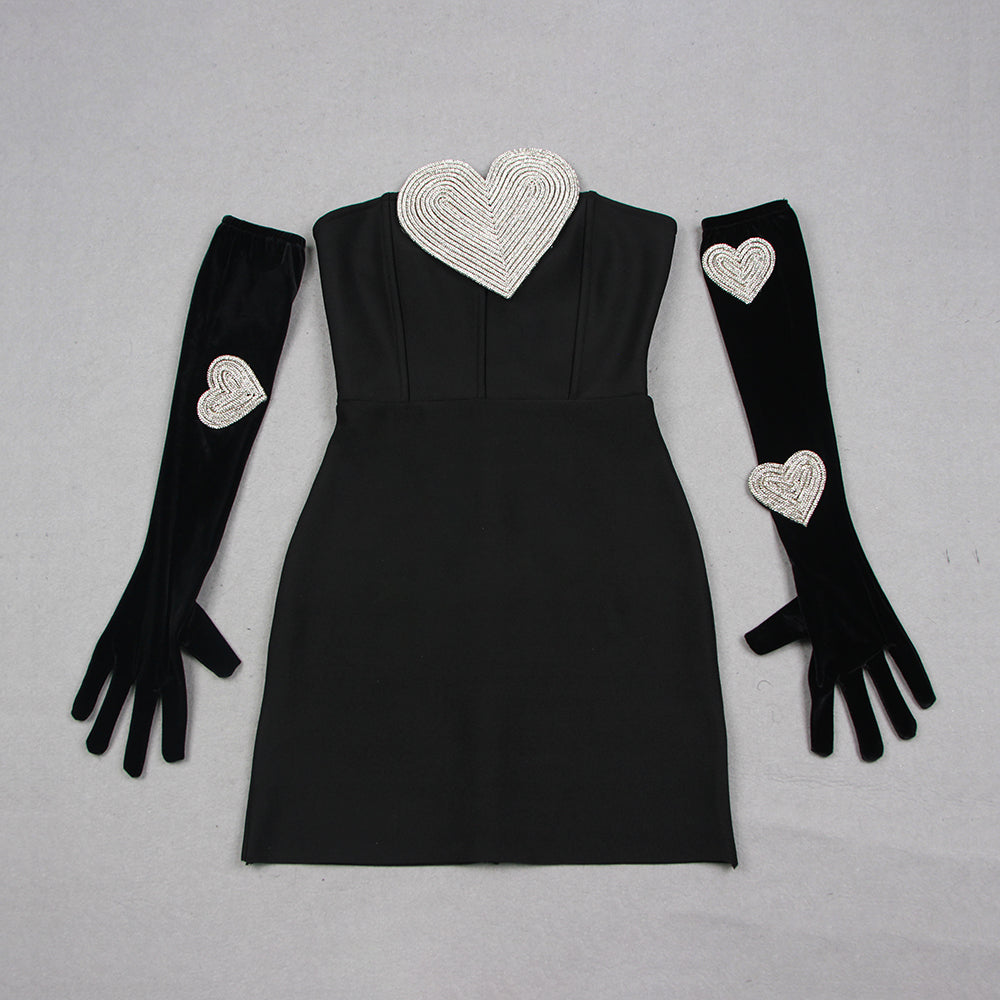 RAIZEL Heart Gloves Mini Bandage Dress