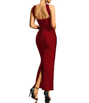 SANDRA Strapless Mini Crystals Scarf Maxi Bandage Dress