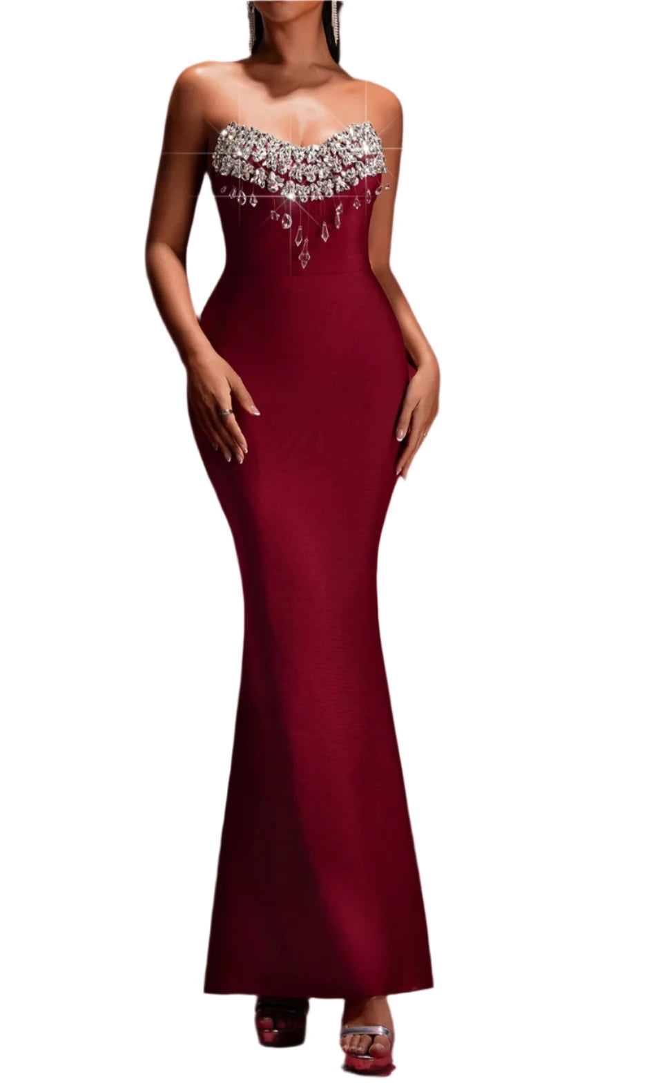 SARA Crystal Applique Bandage Prom Gown