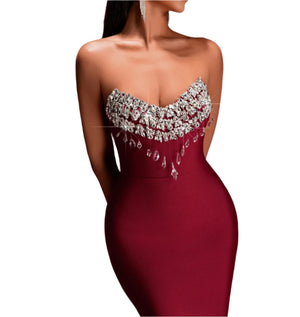 SARA Crystal Applique Bandage Prom Gown