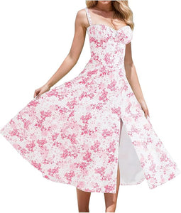 SHARLA Corset Flowers Midi Dress