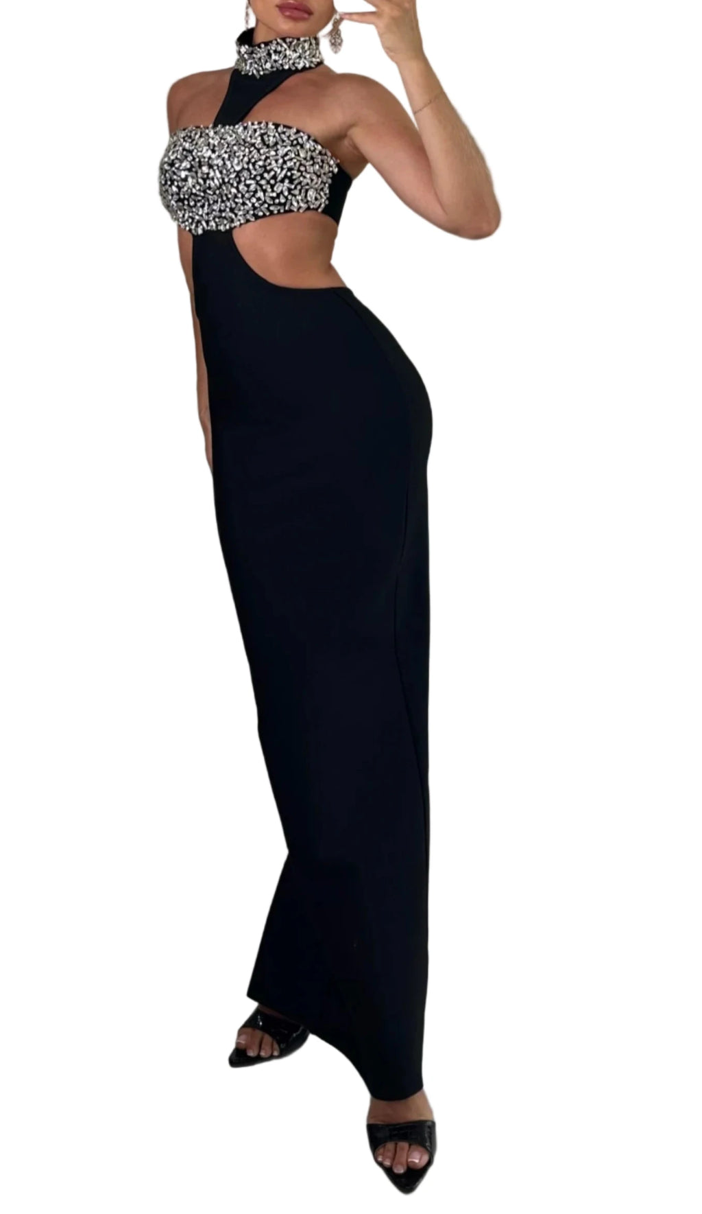 SHARON Crystals High Neck Cut Out Maxi Dress
