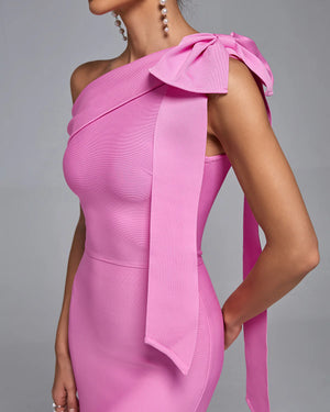 SITA One Shoulder Feather Trim Bandage Dress