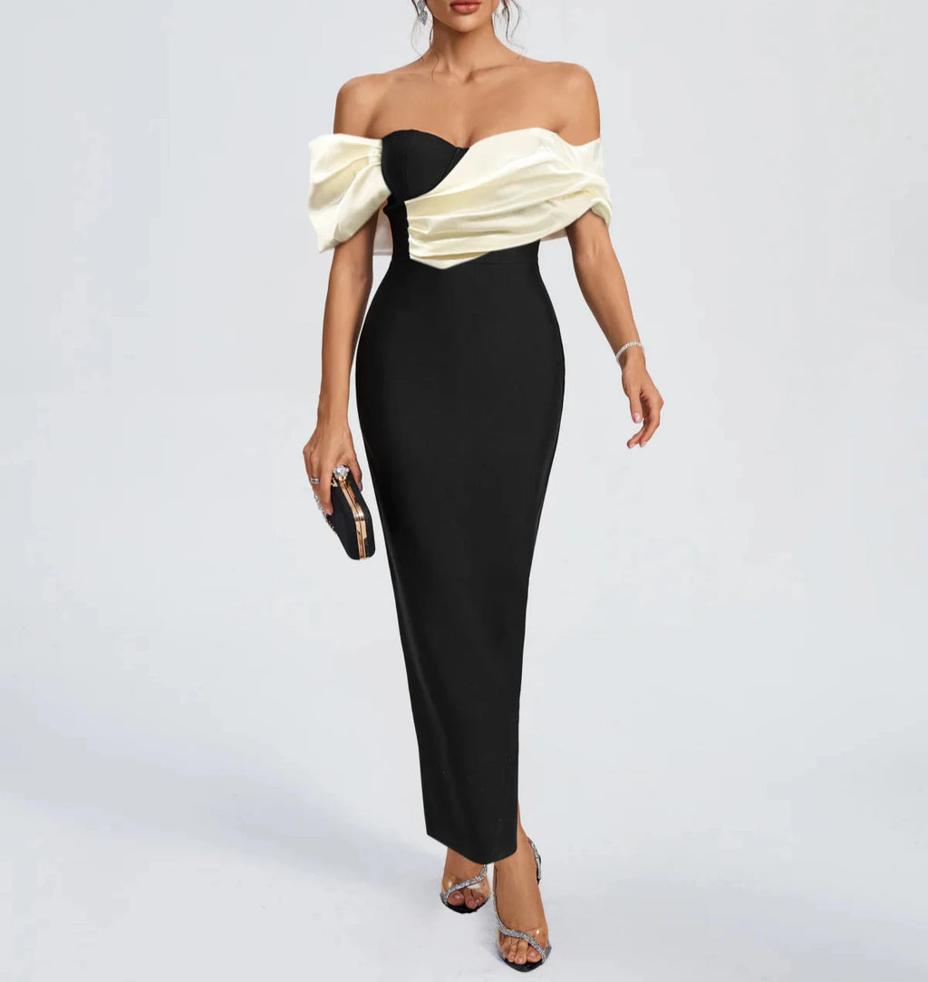 SARAYU Elegant Off Shoulder Bandage Maxi Dress