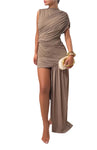 NEXT DAY DELIVERY SUKI High Neck Asymmetric Bodycon Dress