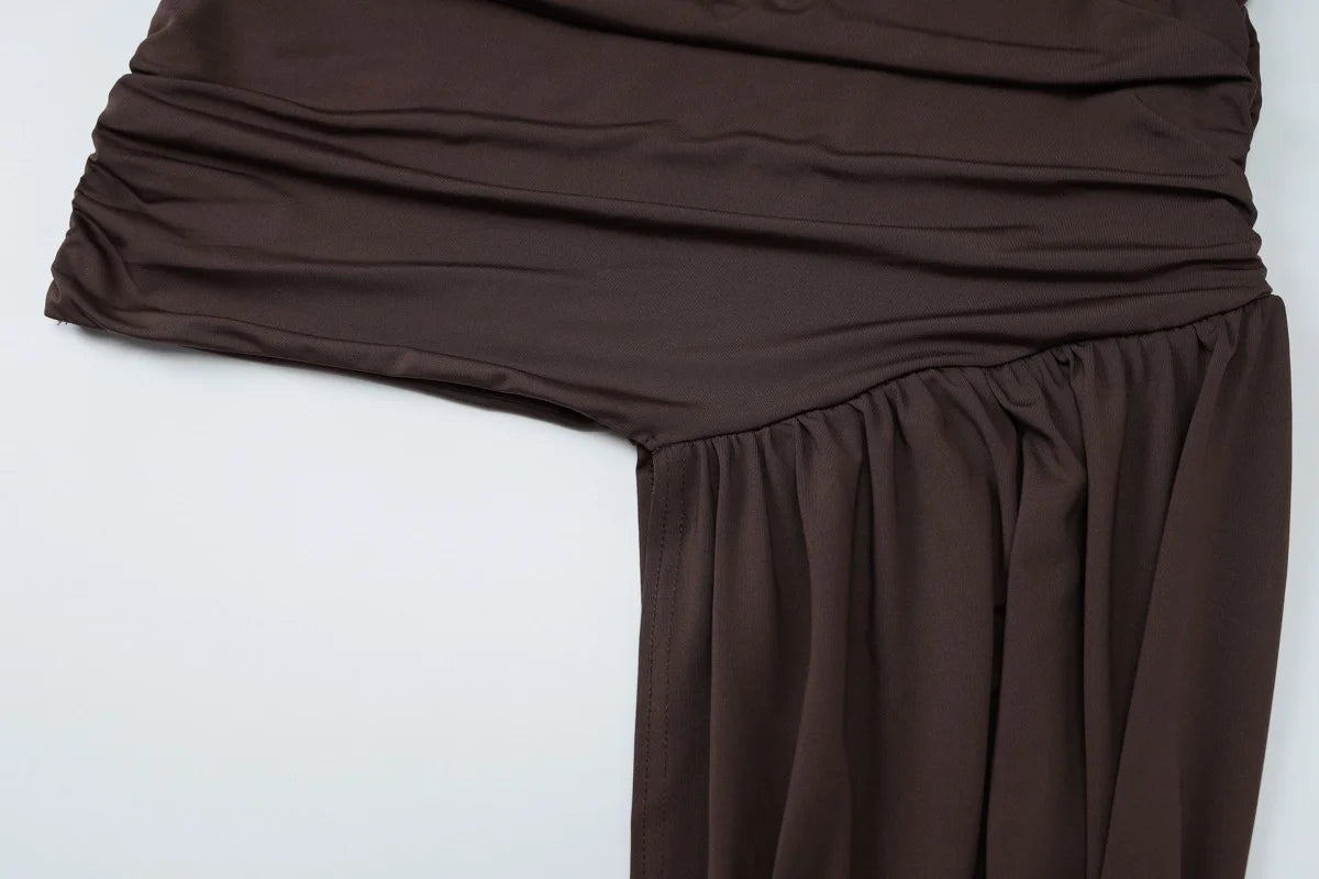 SUKI High Neck Asymmetric Bodycon Dress