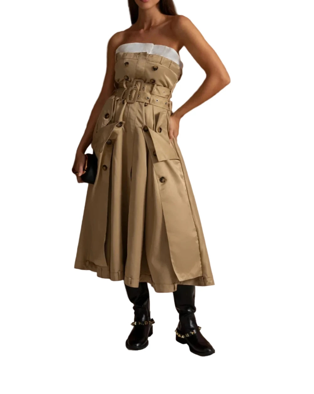 SURU STRAPLESS TRENCH MIDI DRESS