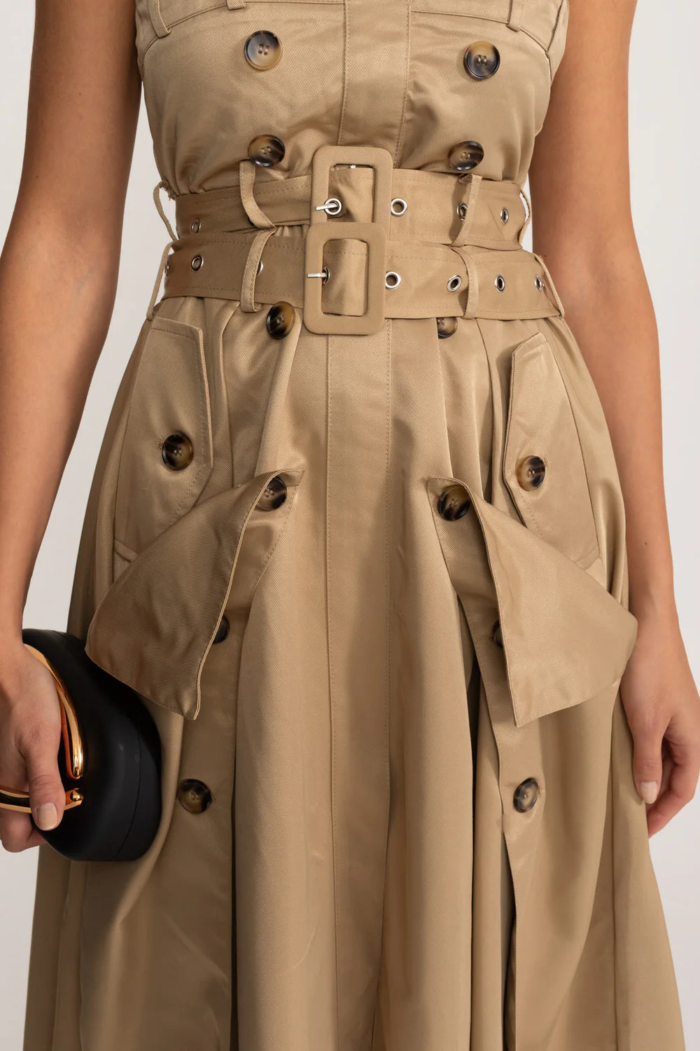 SURU STRAPLESS TRENCH MIDI DRESS