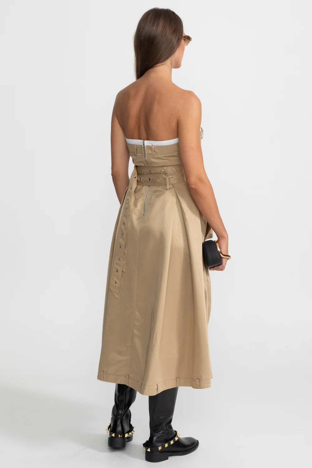 SURU STRAPLESS TRENCH MIDI DRESS