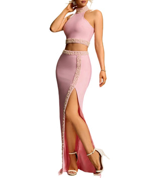 SUSANA Pearl Embellished Two Piece Bandage Set