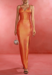 SERAPIA Metallic Orange Bandage Maxi Dress