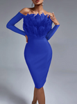 MILOS Off Shoulder Feather Midi Bandage Dress