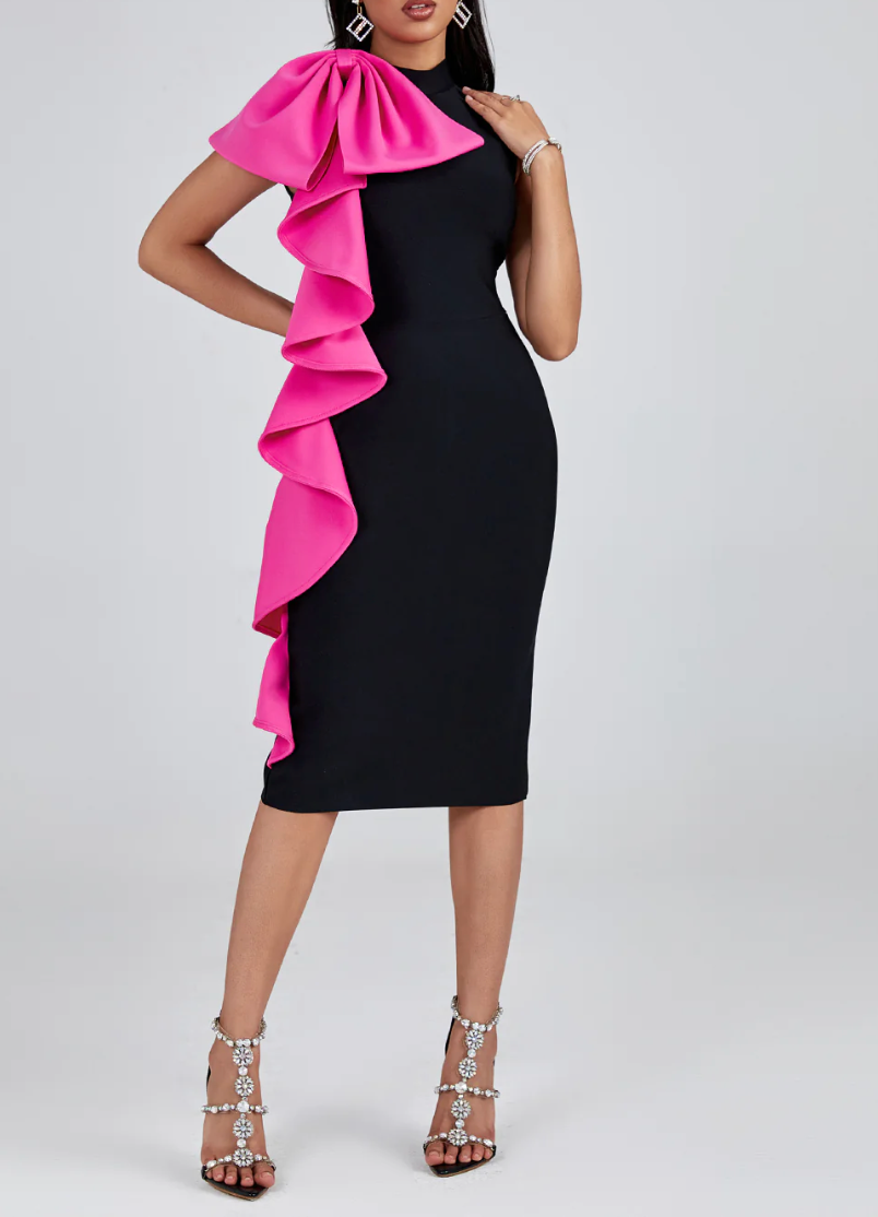 Daria Bowknot Ruffle Midi Bandage Dress M Daria Bowknot Ruffle Midi Bandage Dress M