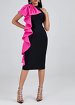 DARIA Bowknot Ruffle Midi Bandage Dress