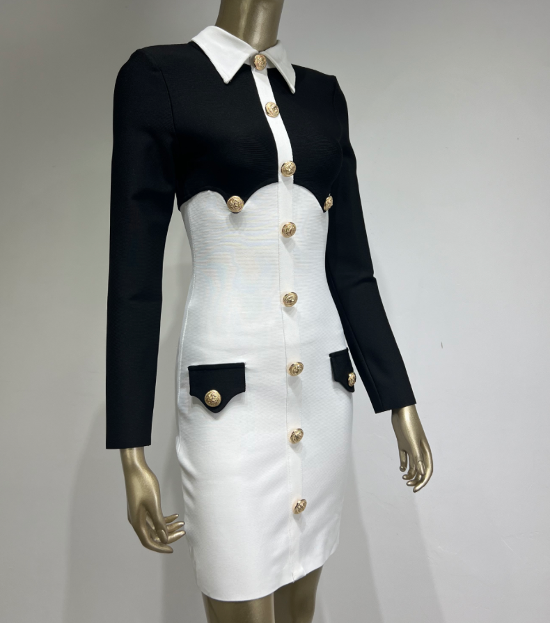 BELYNDA Bicolor Long Sleeve Mini Bandage Dress