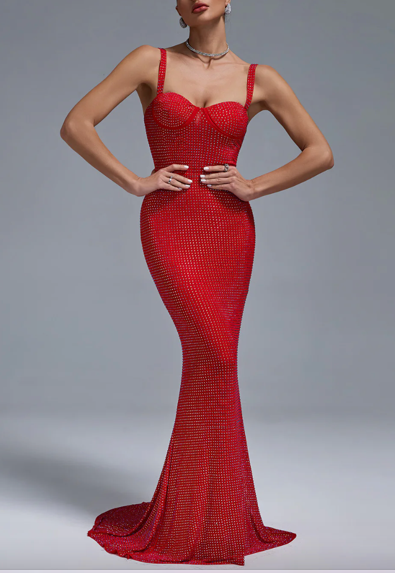 DIOSA Rivet-Embellished Mermaid Evening Dress