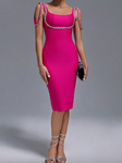 ILSE Square Neck Rhinestone Midi Bandage Dress